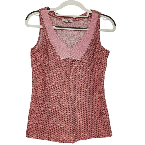 Boden Pink & Brown Dot Sleeveless 100% Cotton Embroidered V-Neck Tank Women 2 - Picture 1 of 6